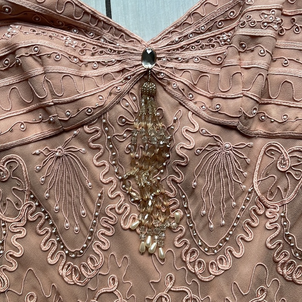SUE WONG  dusty rose colored dress beaded 1920s style Size S/M has a small stain - Picture 7 of 15